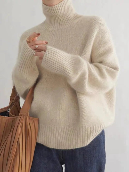 Women's Oversized Turtleneck Sweater - Beige