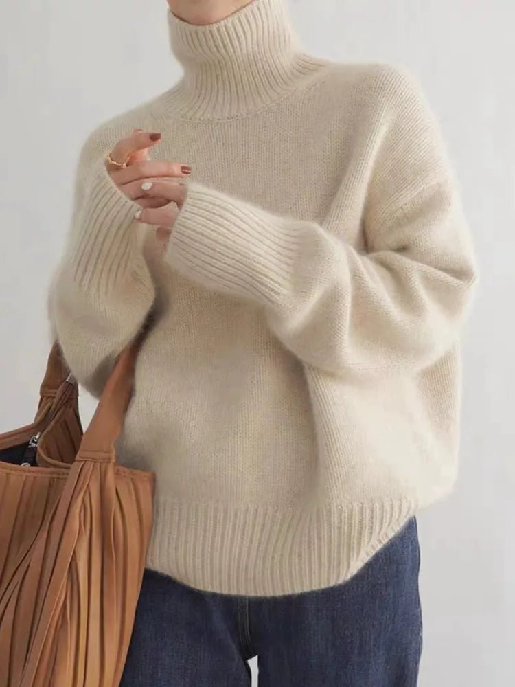Women's Oversized Turtleneck Sweater - Beige