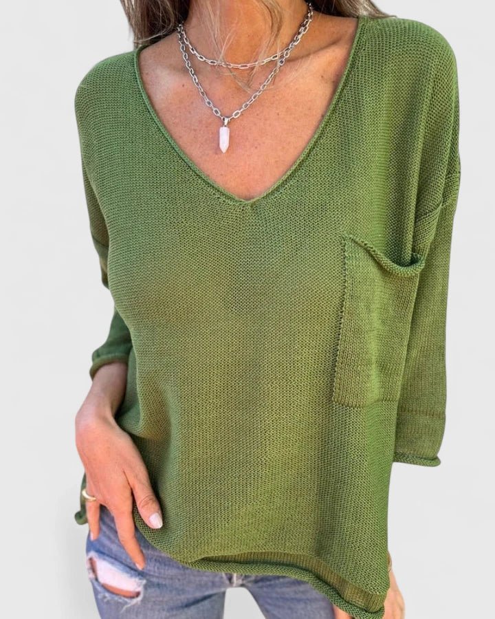Women's Oversized V-Neck Sweater - Green