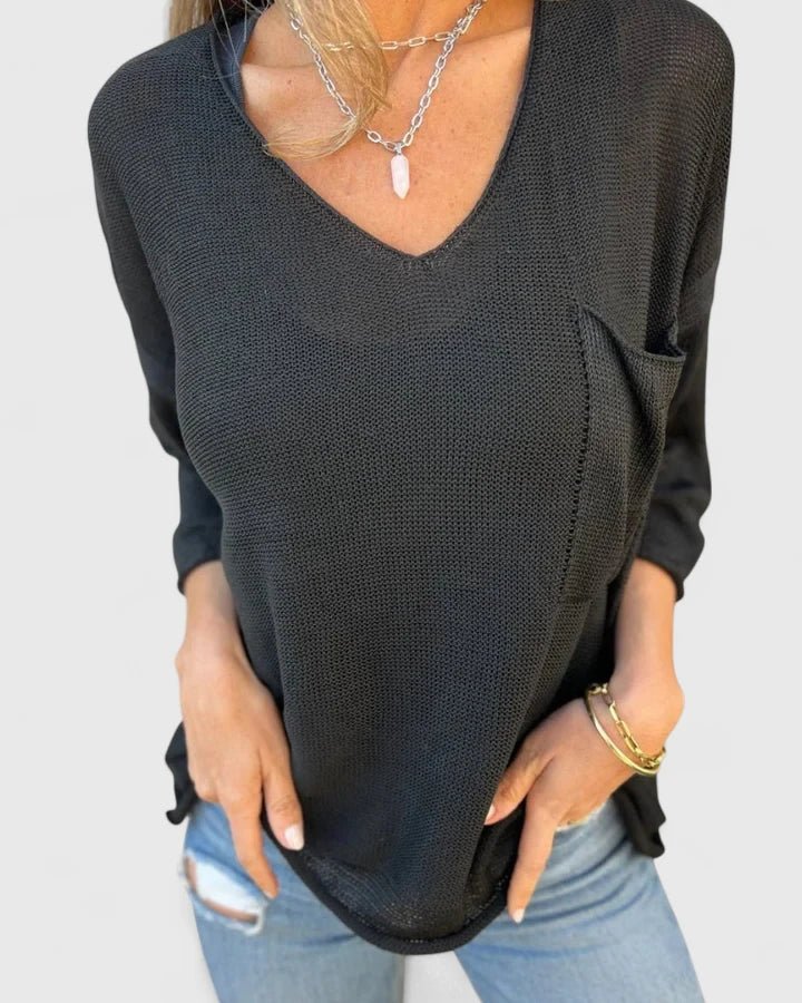 Women's Oversized V-Neck Sweater - Black
