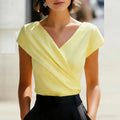 Women's Satin V-Neck Wrap Blouse - Yellow