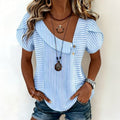 Women's Striped Puff-Sleeve Blouse - Blue