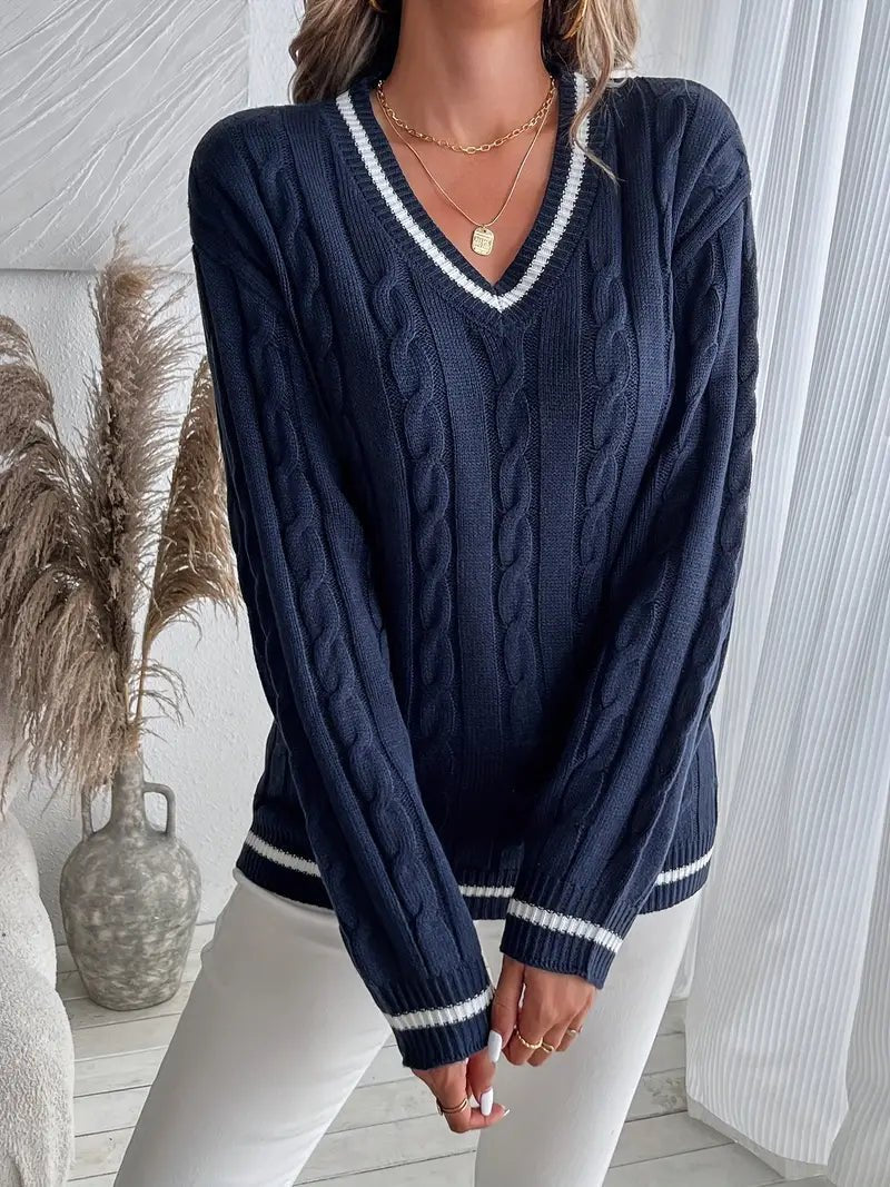 Women's Striped V-Neck Sweater