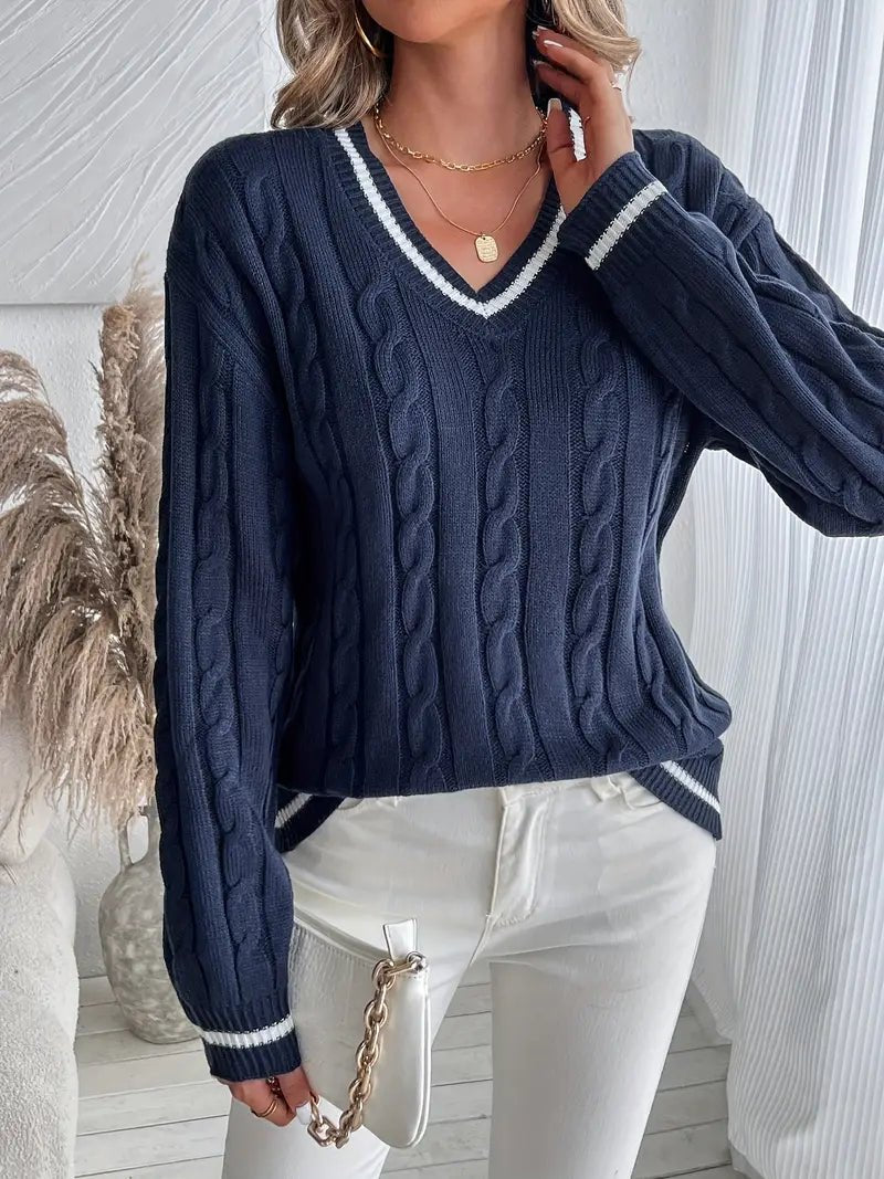 Women's Striped V-Neck Sweater