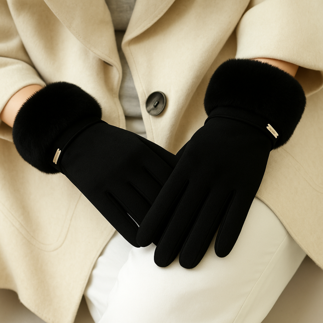 Penelope Women's Leather Fur Trim Gloves 6