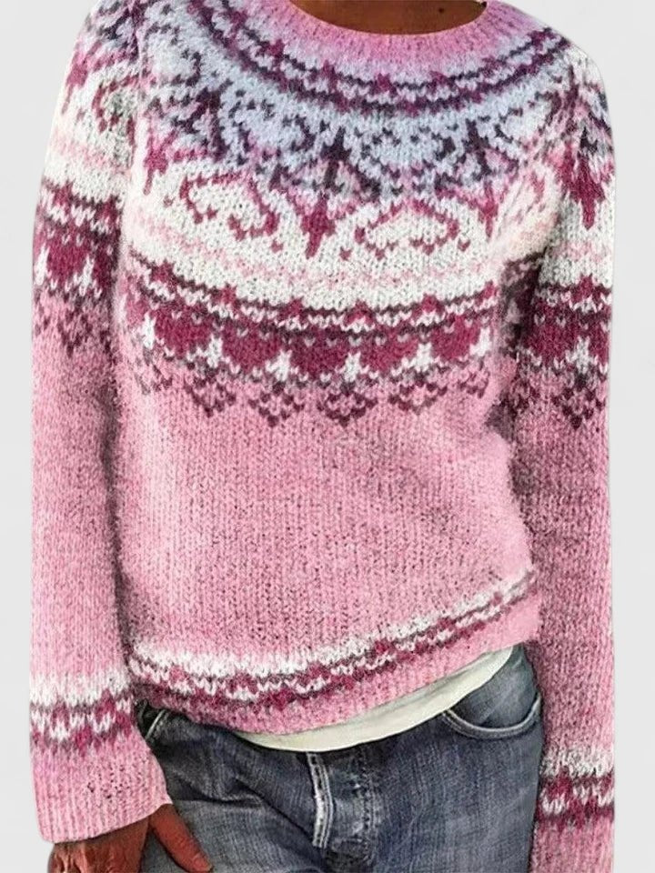 Women's Fair Isle Sweater - Pink/White