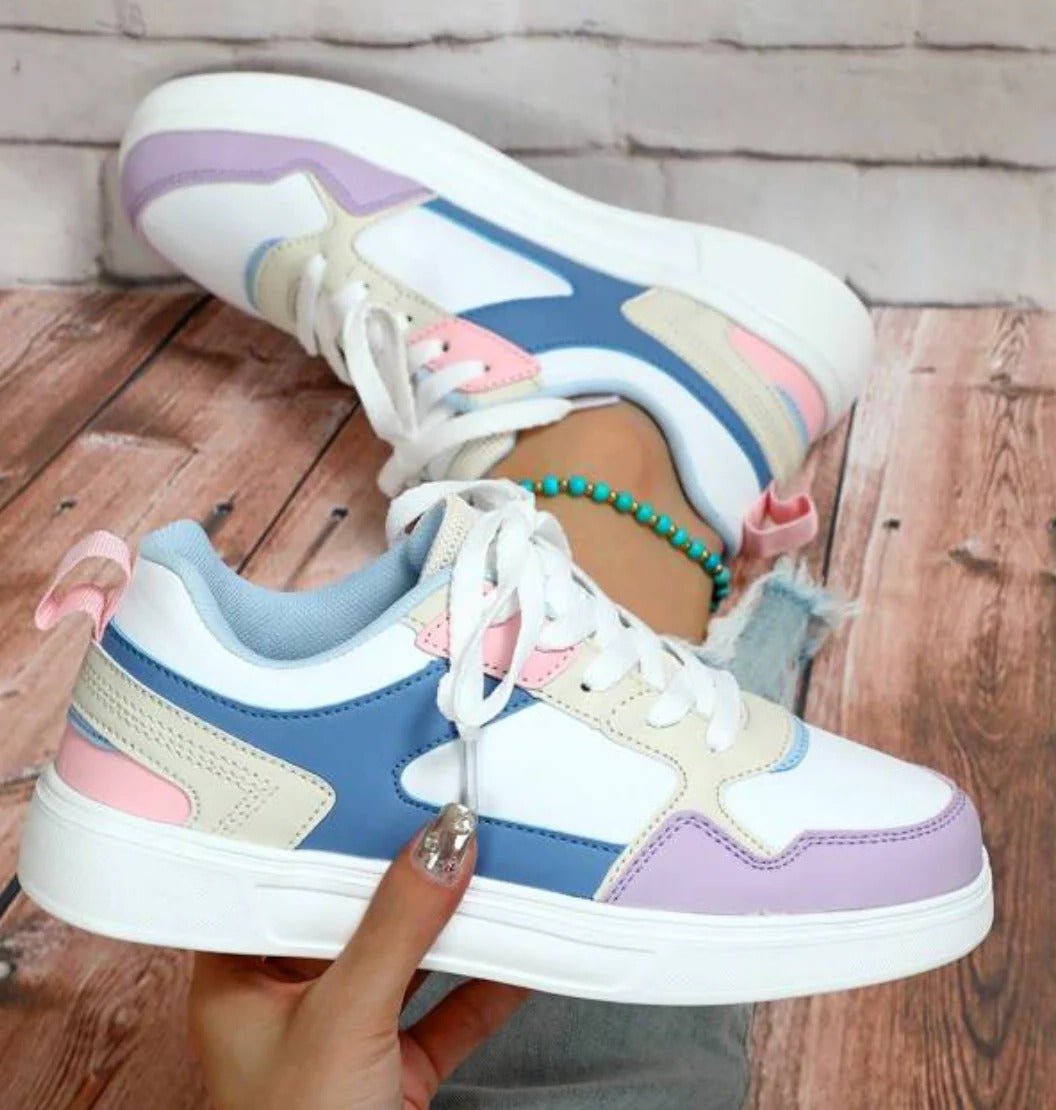 Women's Faux Leather Platform Sneakers - Purple Rainbow