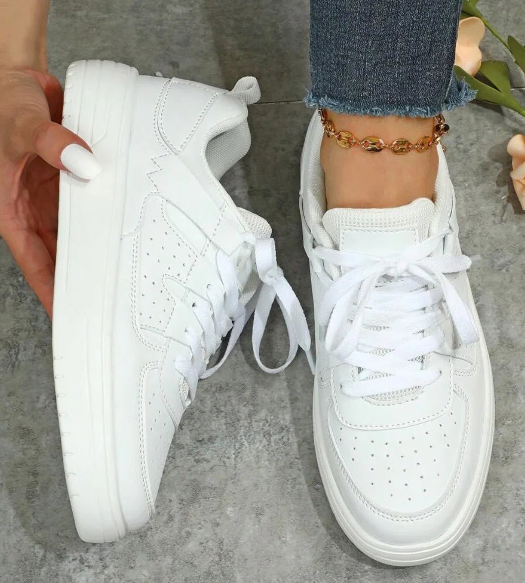 Women's Faux Leather Platform Sneakers - White