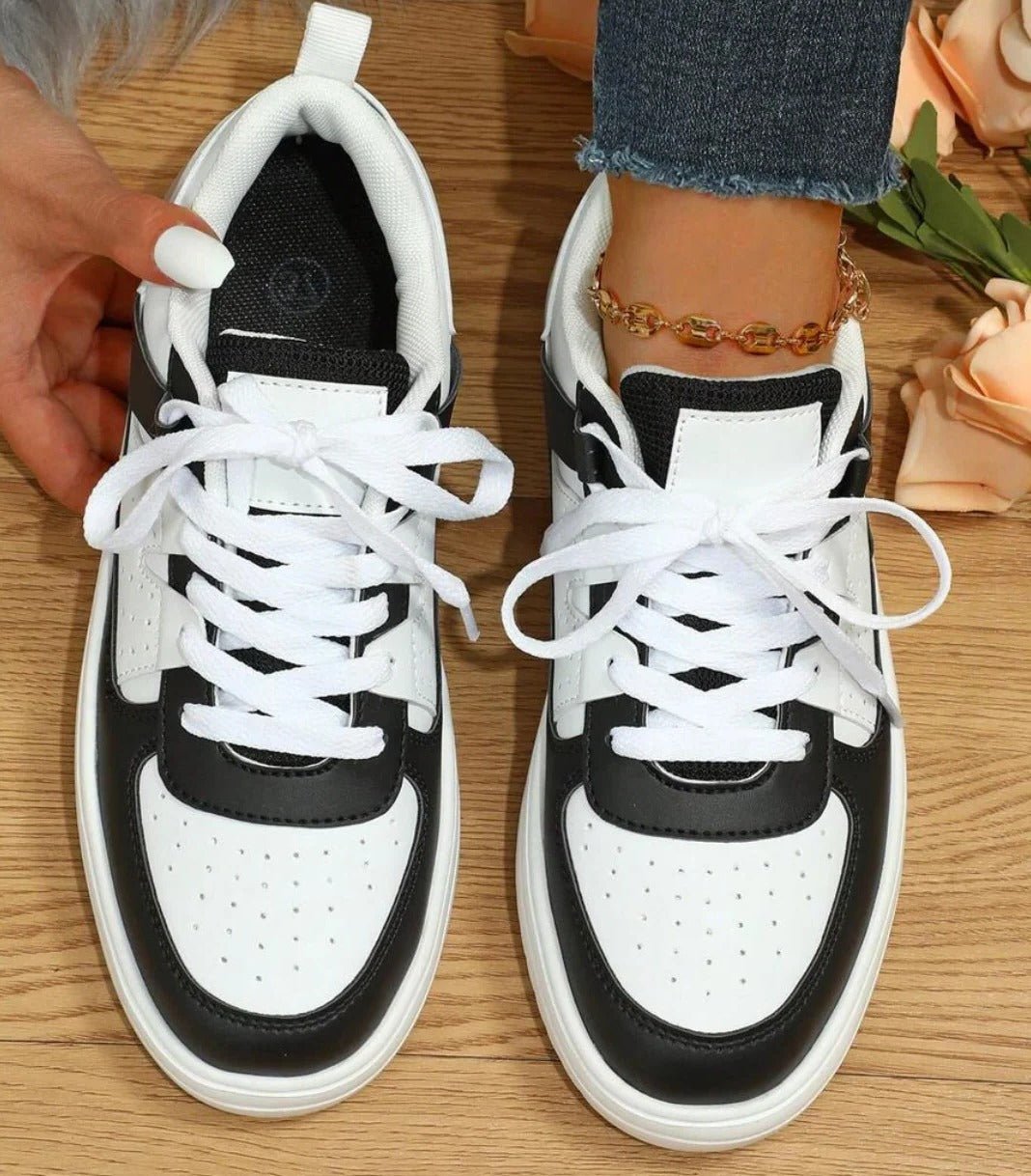 Women's Faux Leather Platform Sneakers - Black