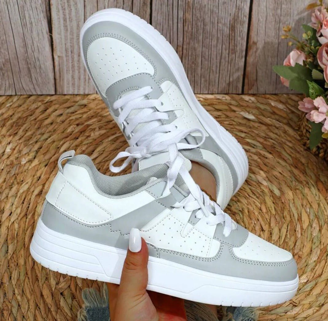 Women's Faux Leather Platform Sneakers - Gray