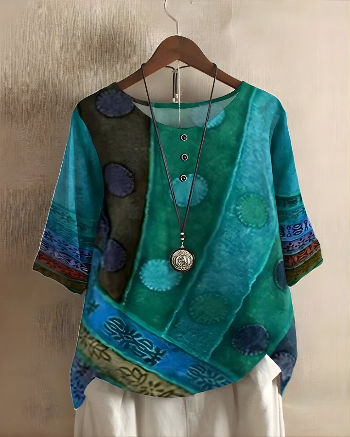 Women's Flowy Boho Blouse - Blue/Green