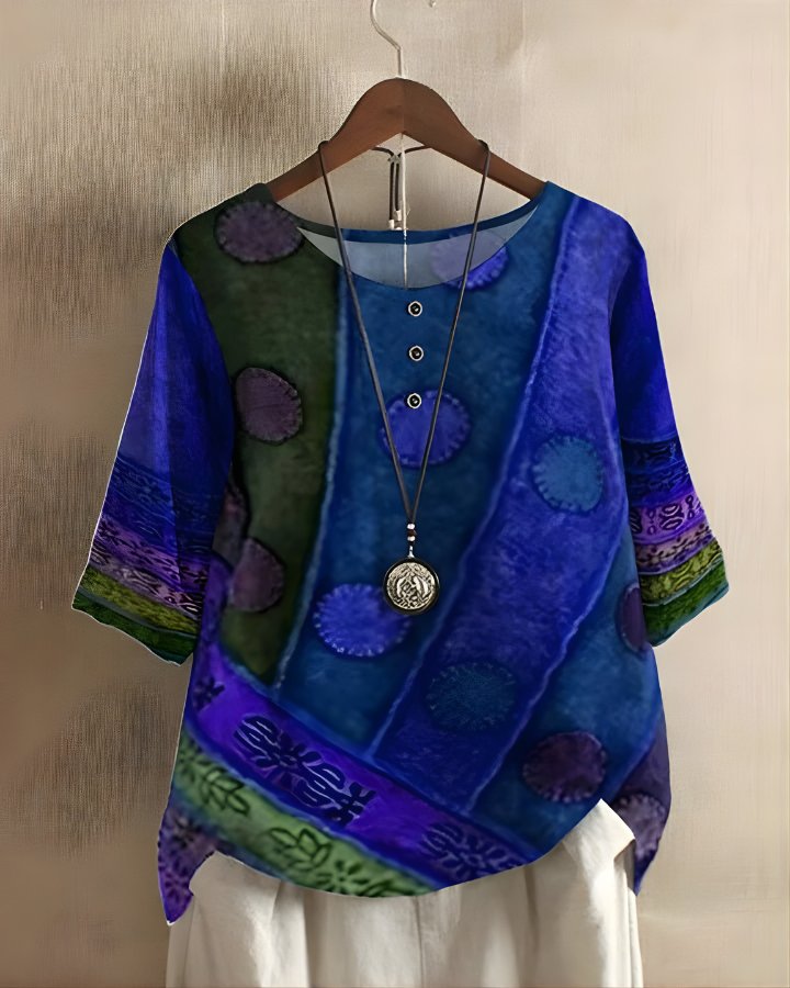 Women's Flowy Boho Blouse - Blue/Violet