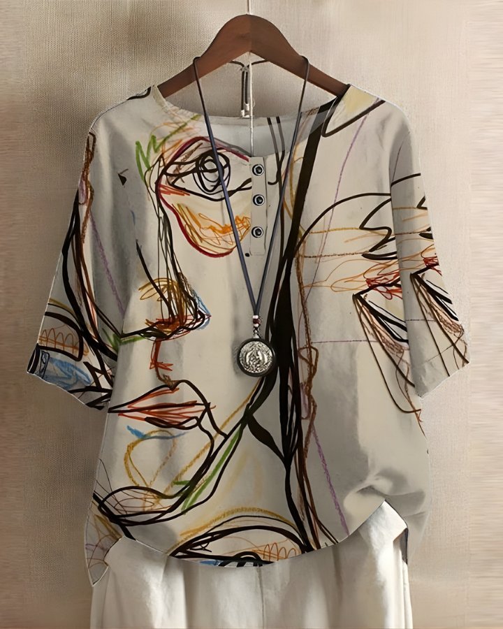 Women's Flowy Boho Blouse - Beige