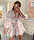 Floral Long Sleeve Mini Dress - Pink