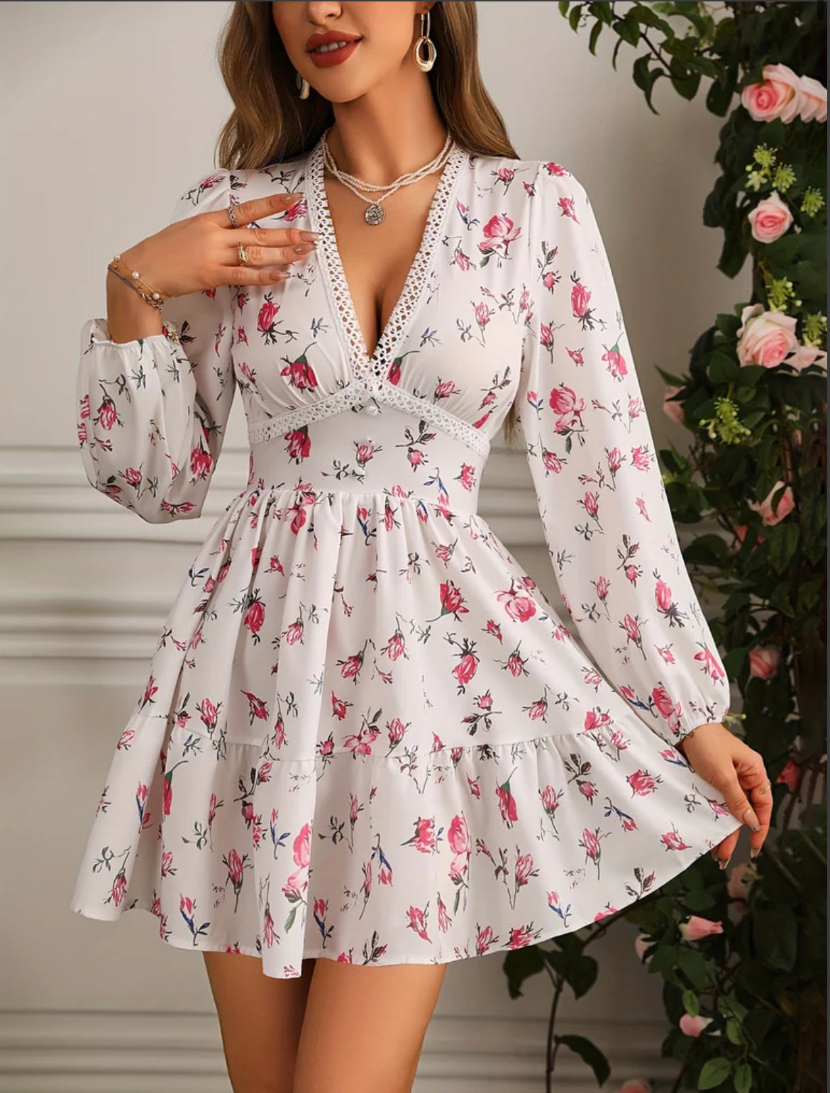 Floral Long Sleeve Mini Dress