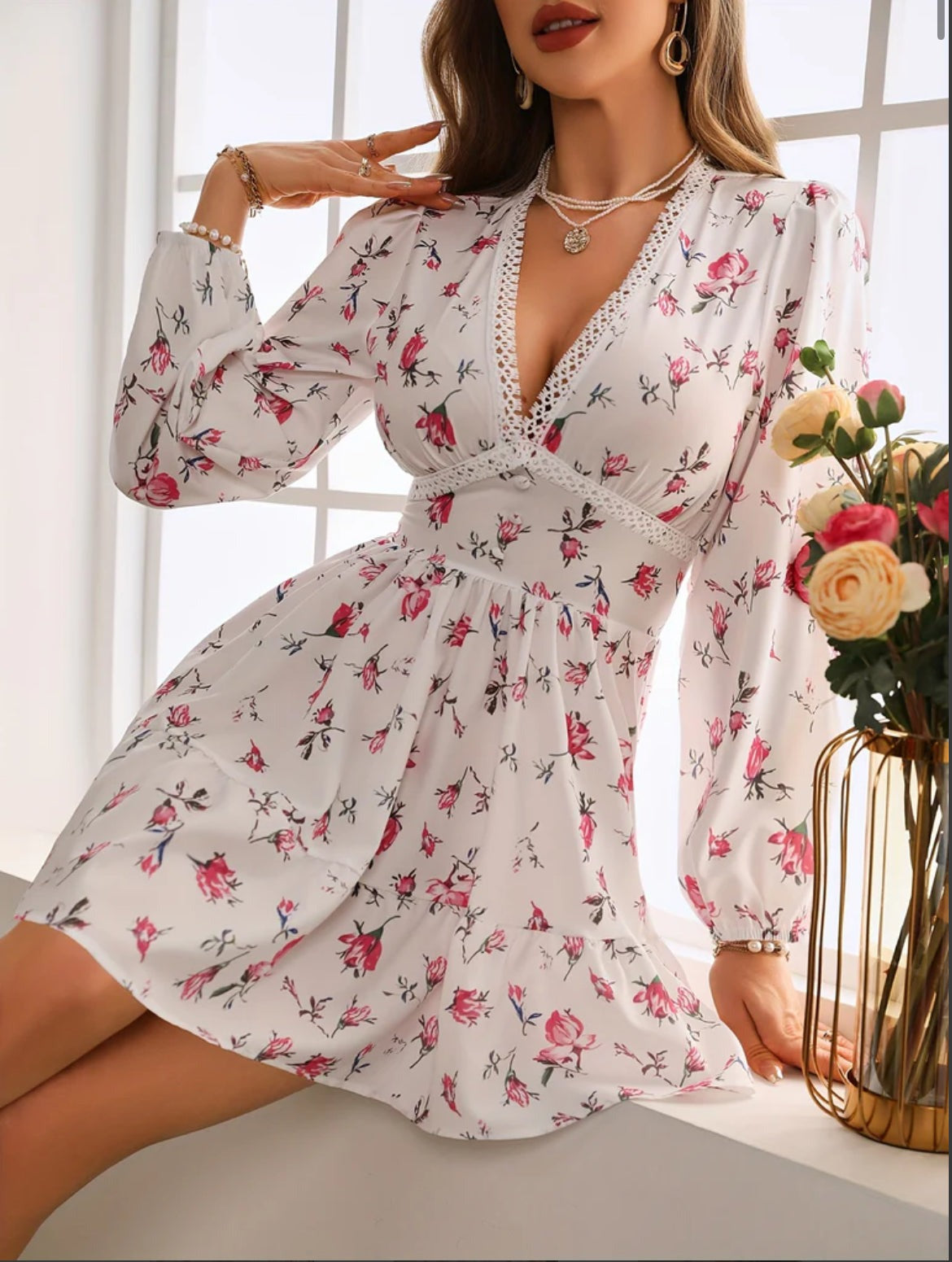 Floral Long Sleeve Mini Dress