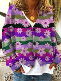 Women's Oversized Floral Cardigan - Purple