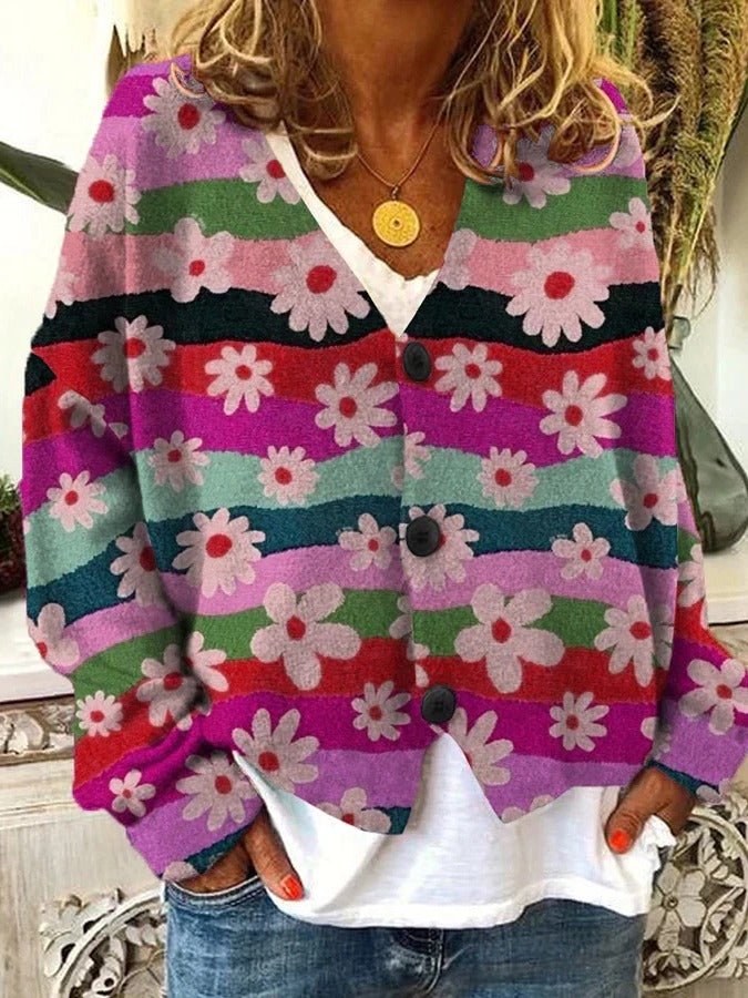Women's Oversized Floral Cardigan - Rose Violet