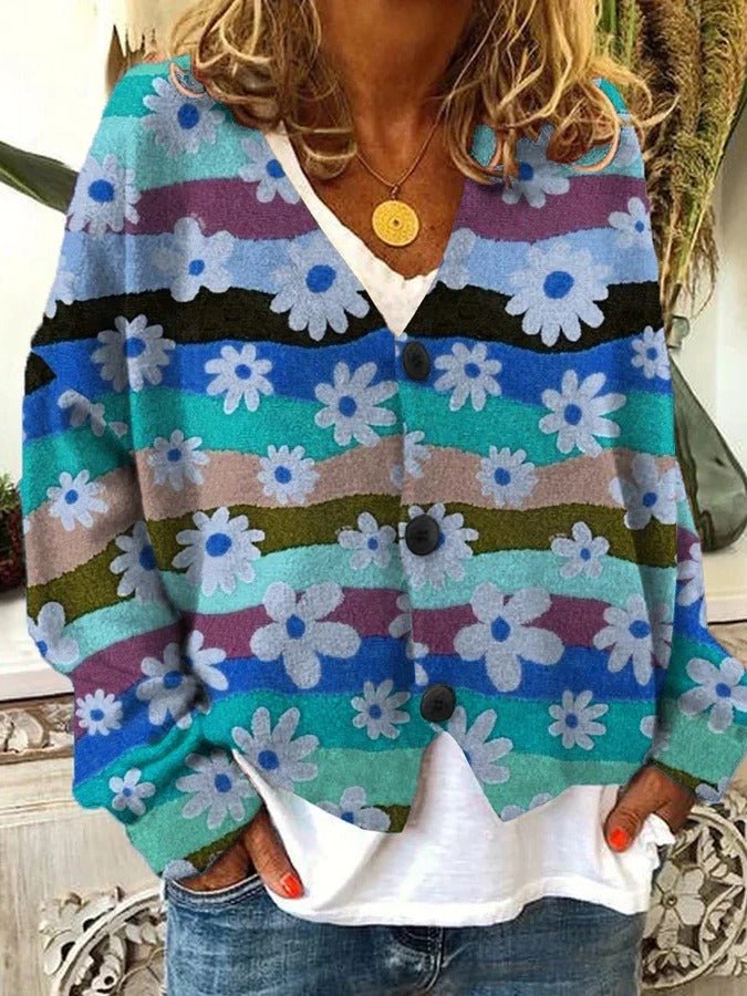 Women's Oversized Floral Cardigan - Blue