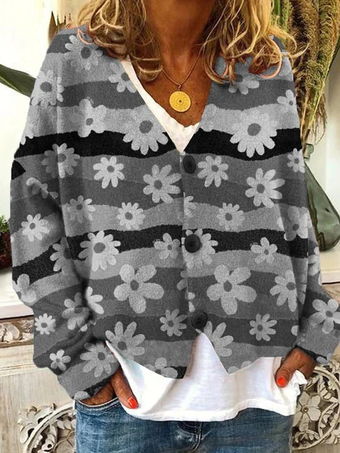 Women's Oversized Floral Cardigan - Gray