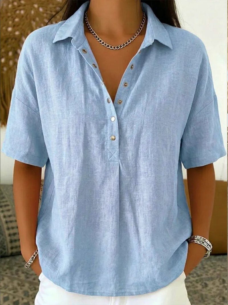 Women's Oversized Henley Blouse - Light Blue