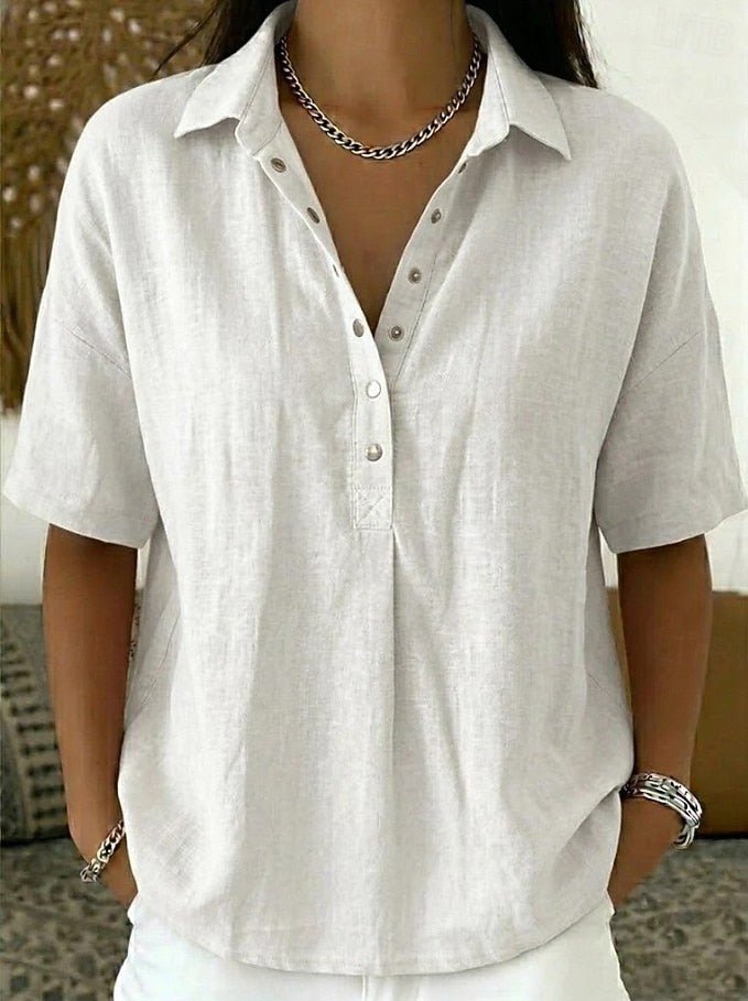 Women's Oversized Henley Blouse - White