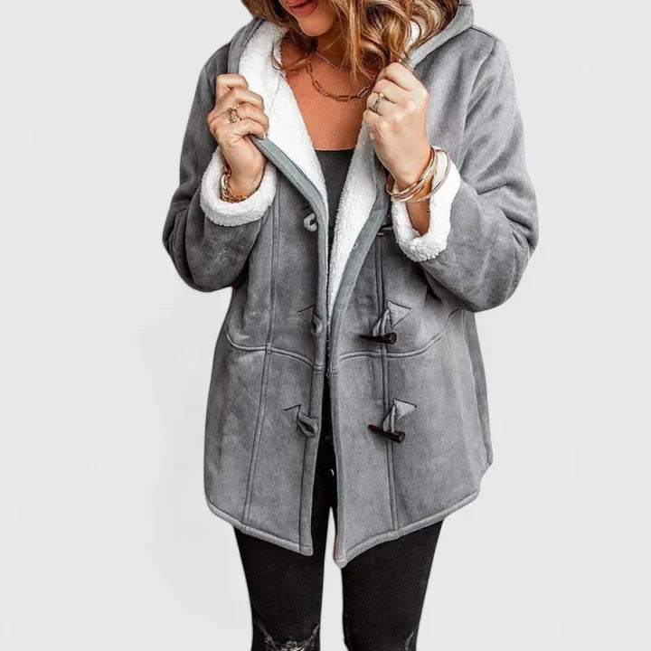 Women's Oversized Suede Duffle Winter Coat - Gray