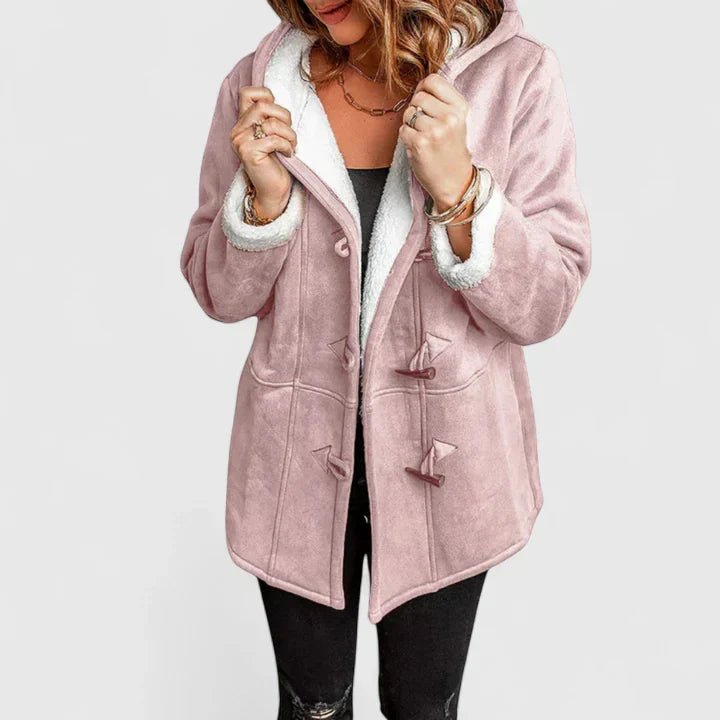 Women's Oversized Suede Duffle Winter Coat - Pink