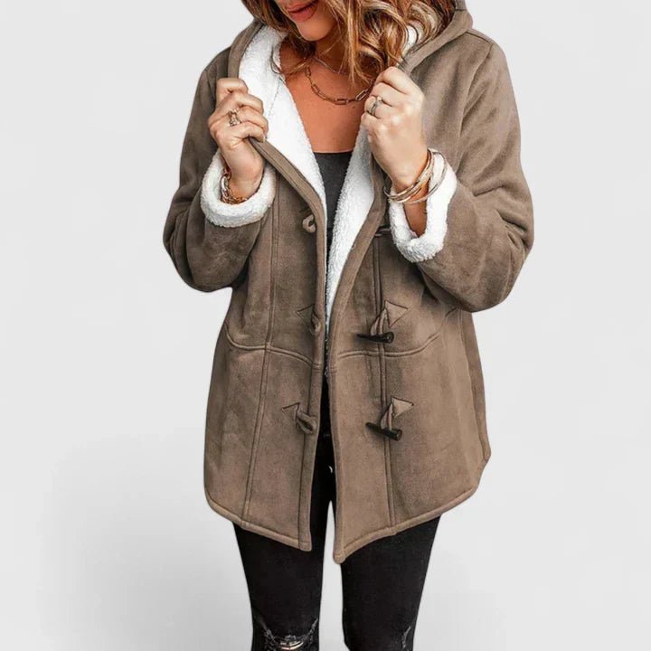 Women's Oversized Suede Duffle Winter Coat - Brown