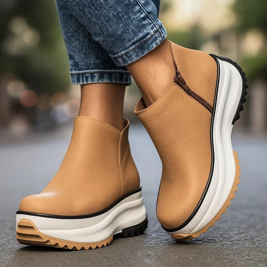 Women's Platform Ankle Boots - Khaki