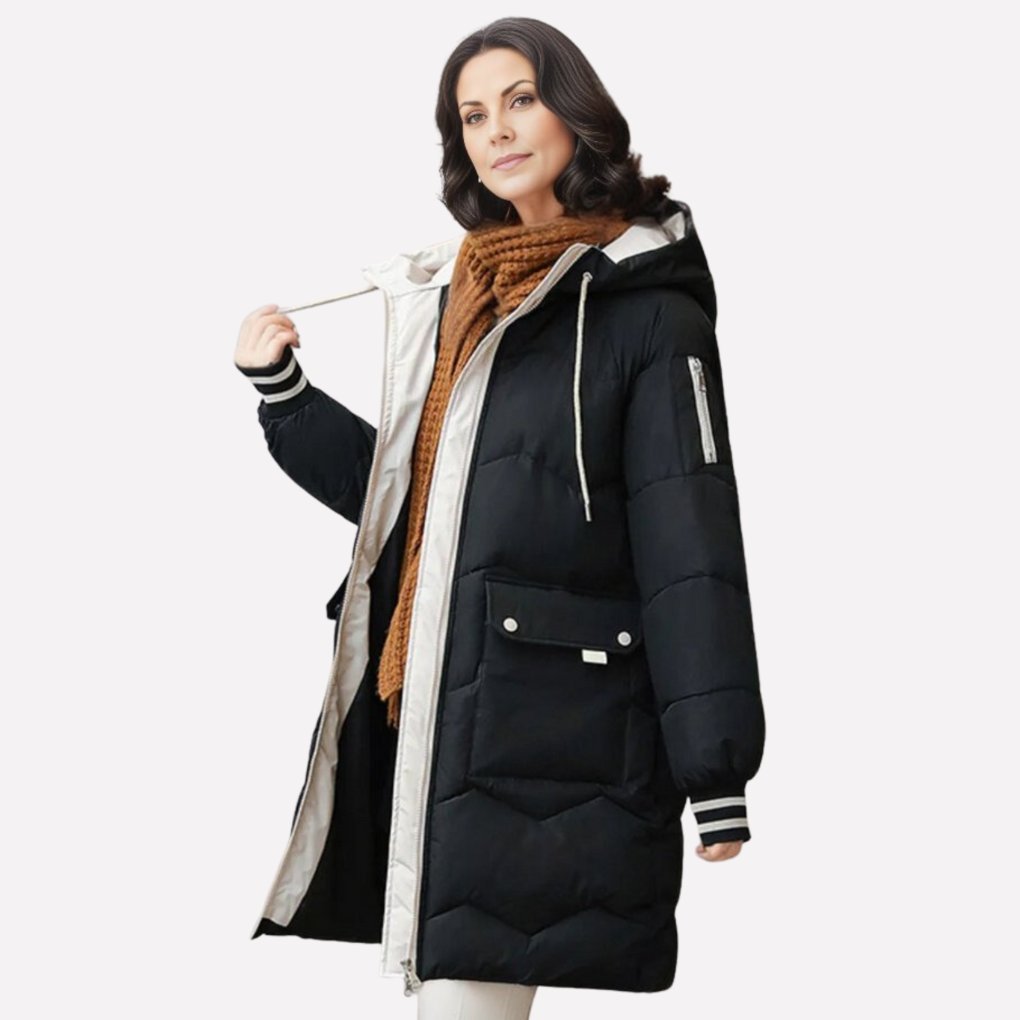 Women's Quilted Longline Puffer Coat - Black