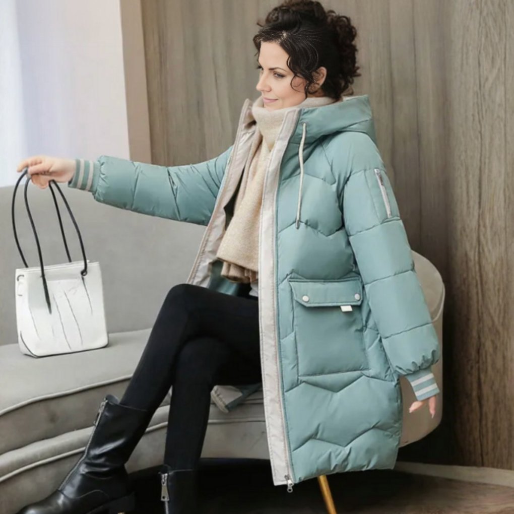 Women's Quilted Longline Puffer Coat - Light Green