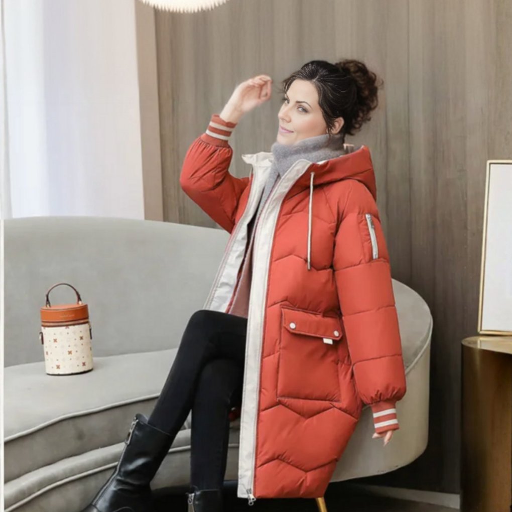 Women's Quilted Longline Puffer Coat - Red