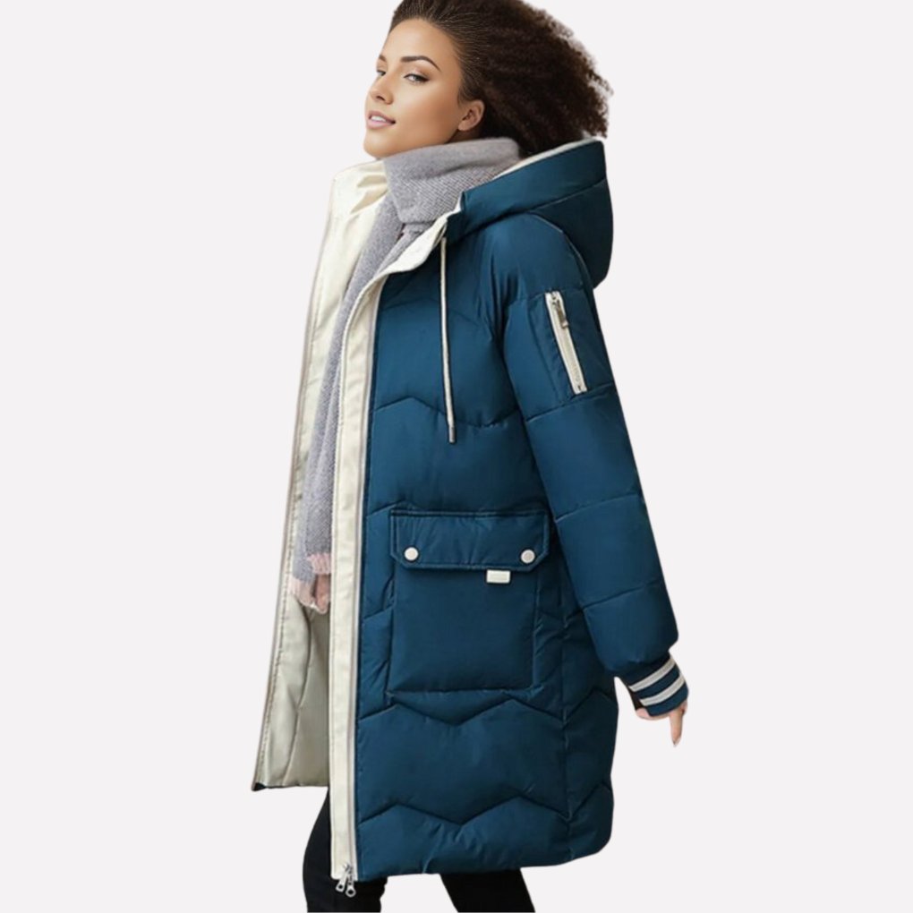 Women's Quilted Longline Puffer Coat - Blue