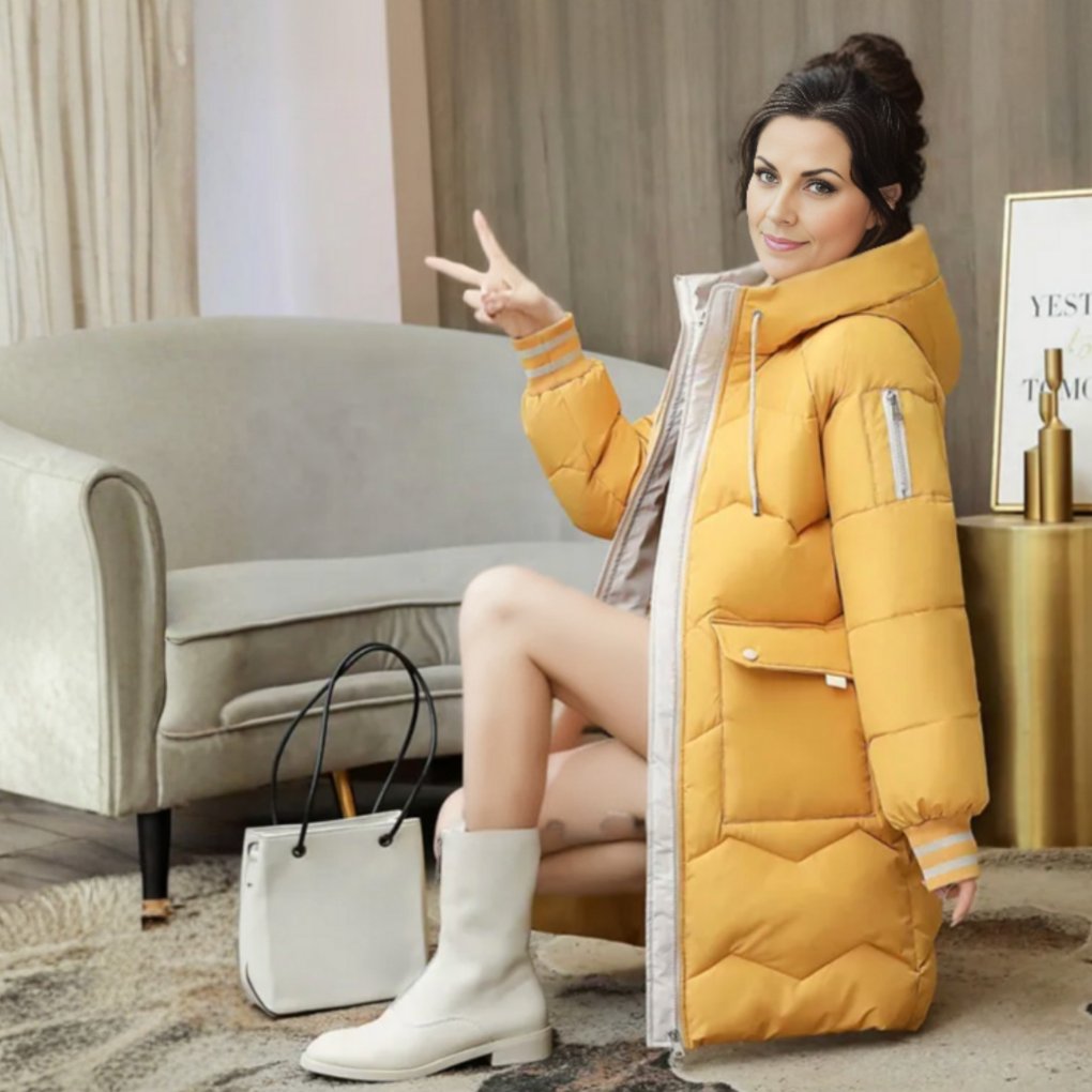 Women's Quilted Longline Puffer Coat - Yellow