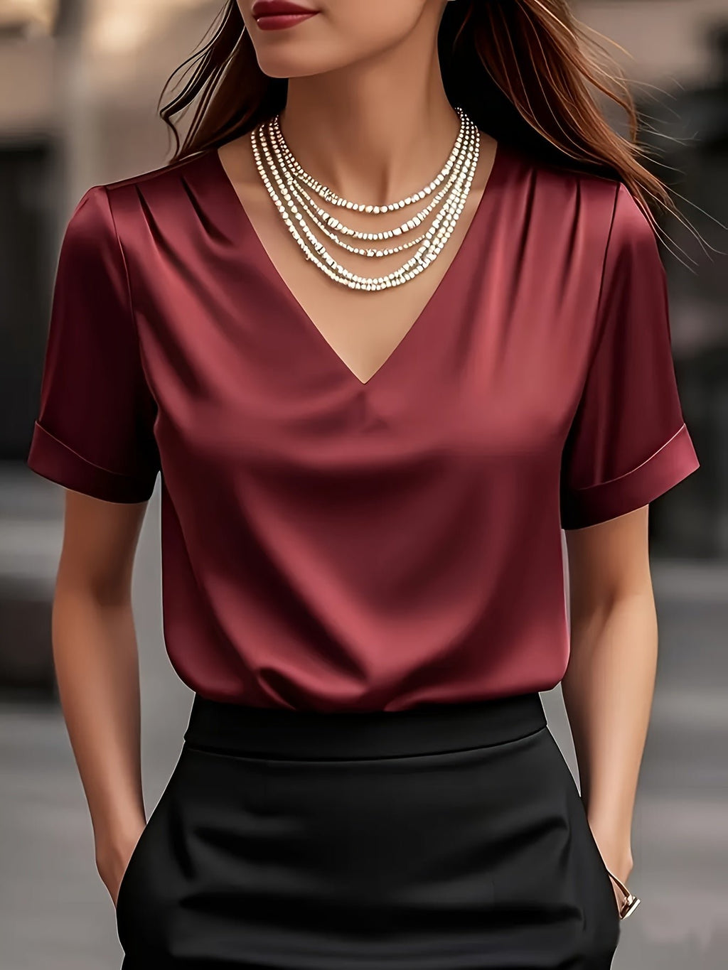Women's Satin V-Neck Blouse