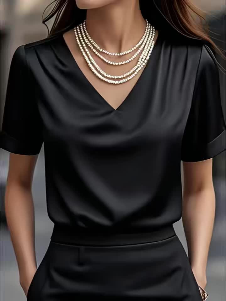 Women's Satin V-Neck Blouse