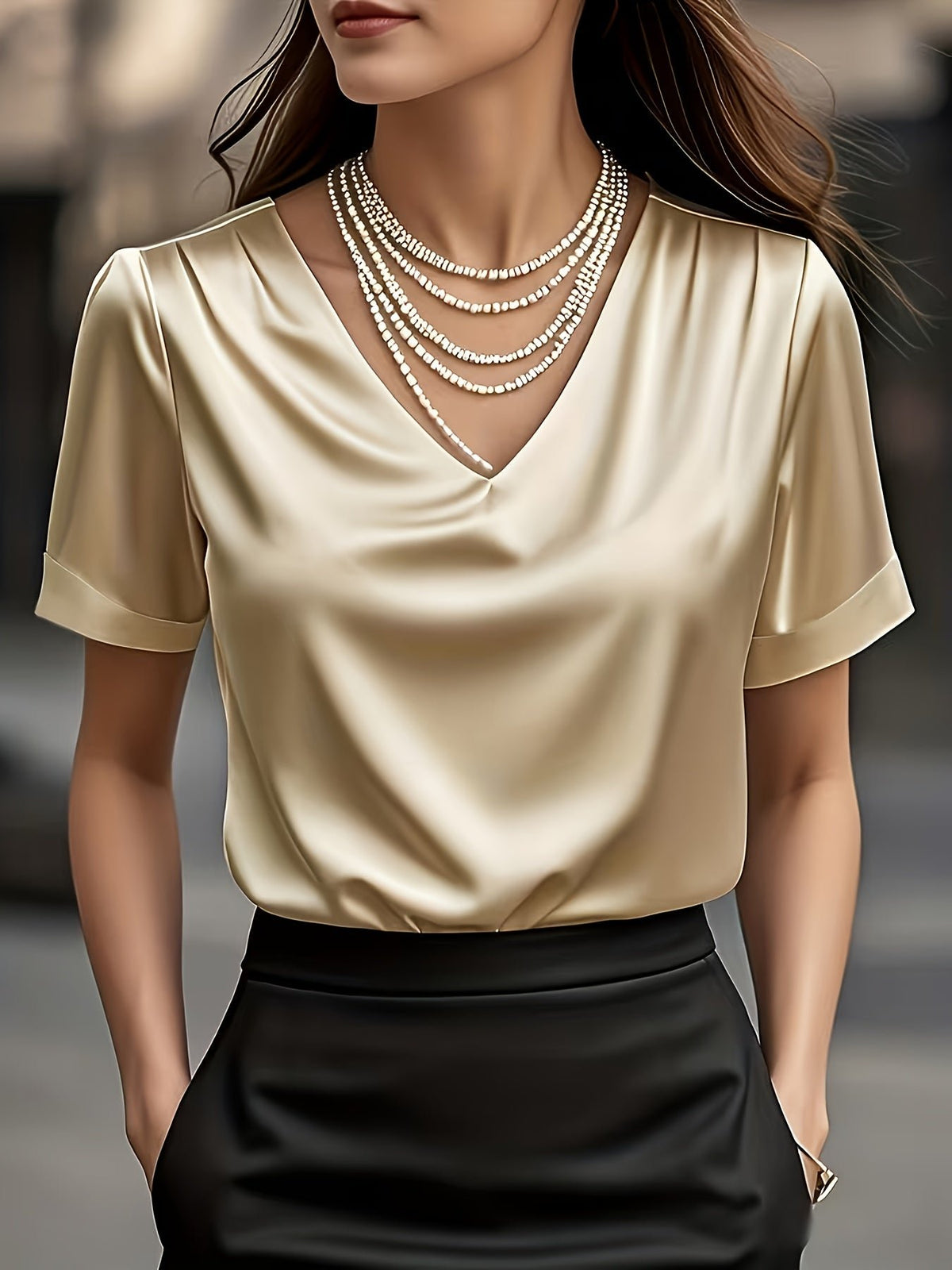 Women's Satin V-Neck Blouse