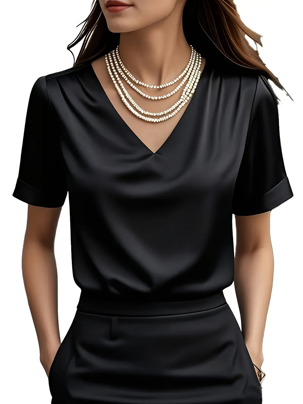 Women's Satin V-Neck Blouse