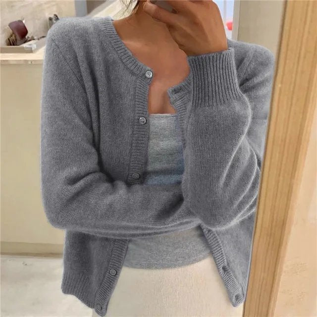 Women's Slim Cropped Knit Cardigan - Grey