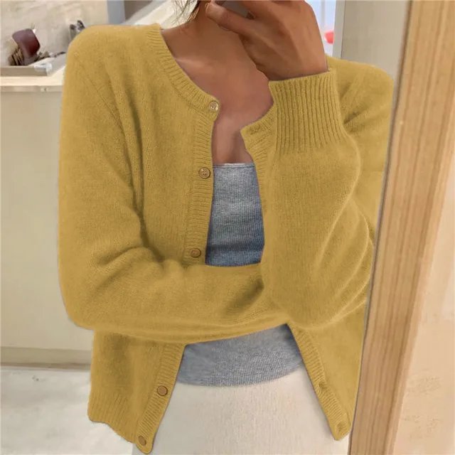 Women's Slim Cropped Knit Cardigan - Yellow