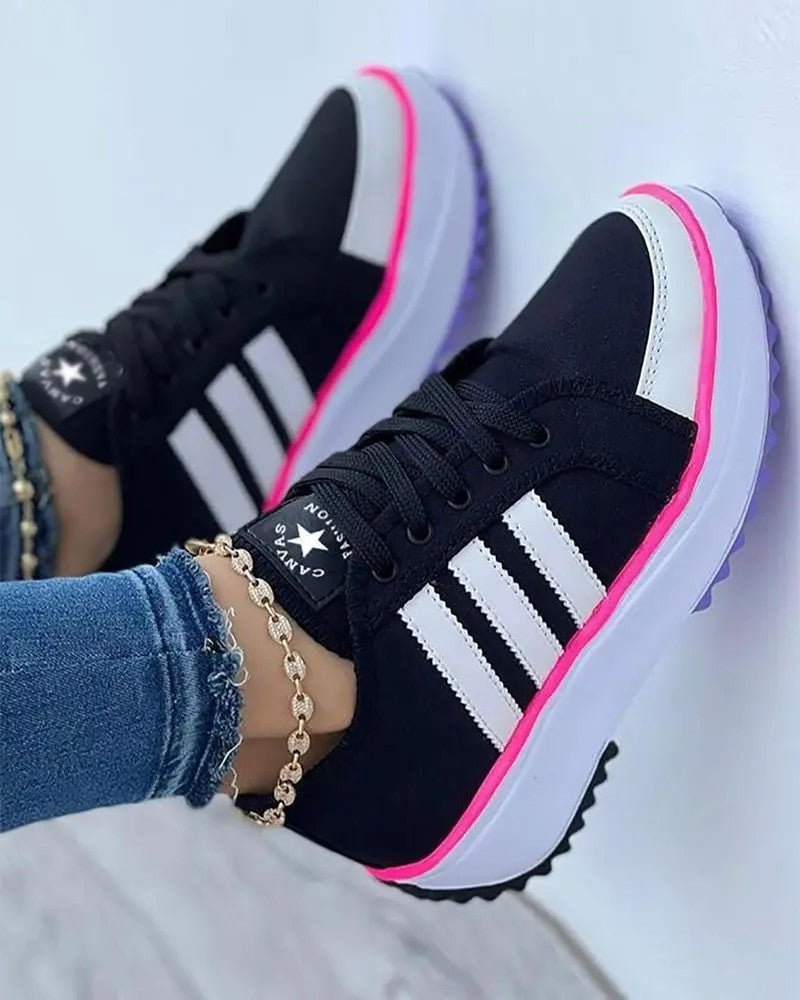 Women's Striped Platform Sneakers - Black
