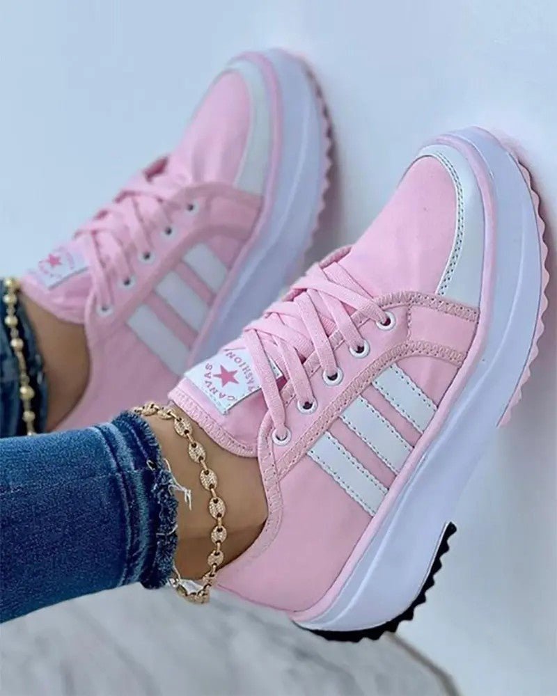 Women's Striped Platform Sneakers - Pink