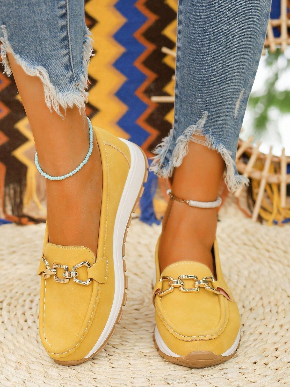 Women's Suede Platform Loafers - Yellow