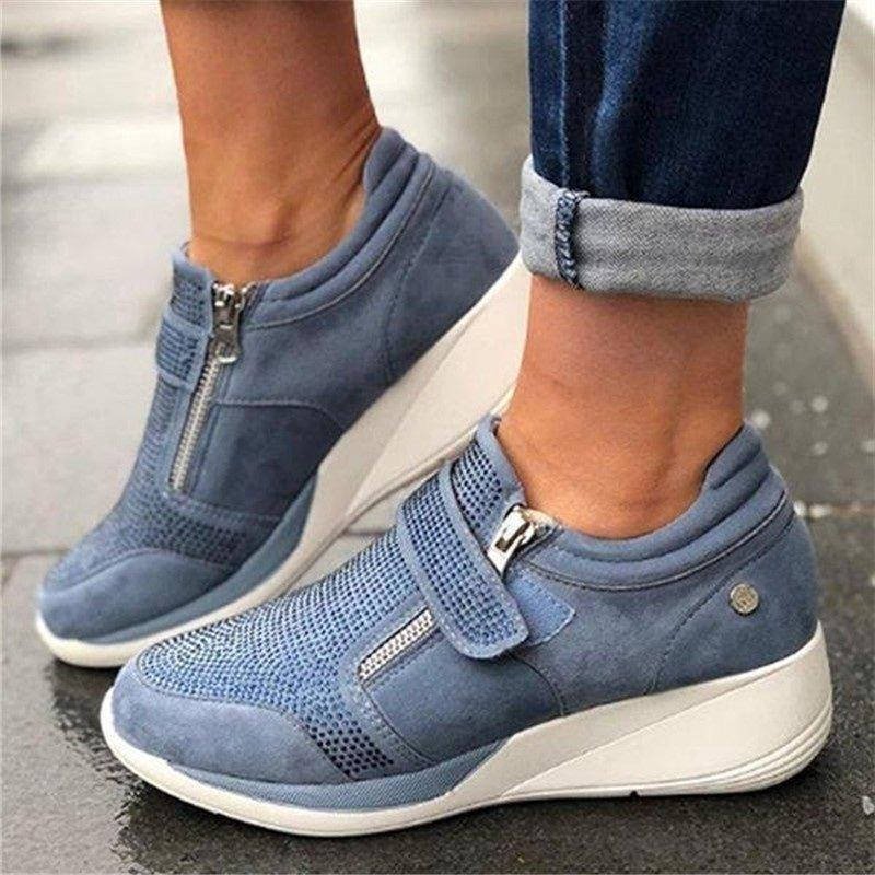 Women's Suede Wedge Sneakers - Blue