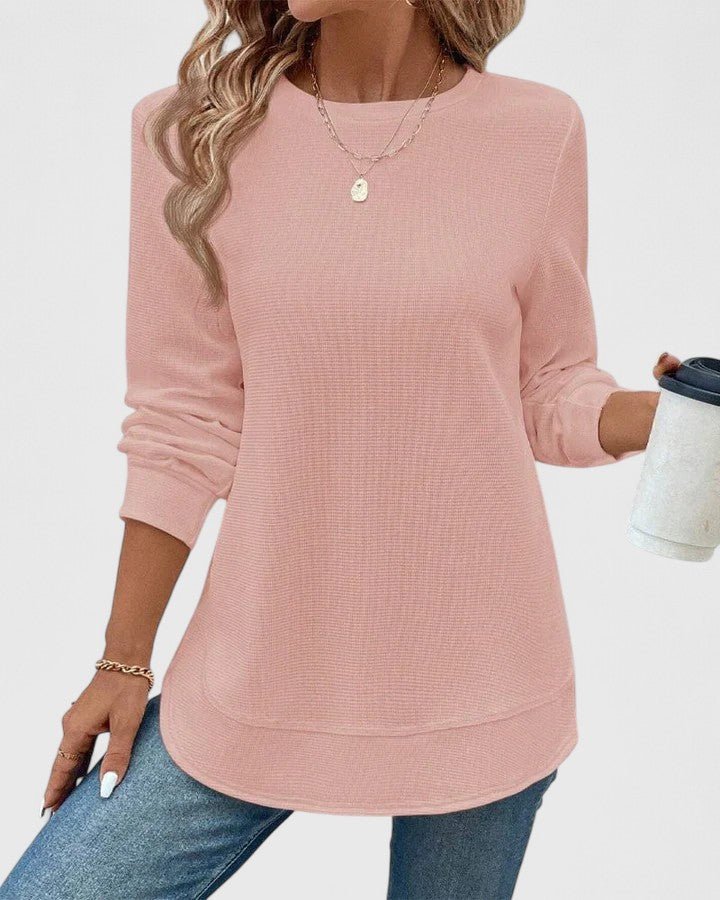 Women's Waffle Knit Tunic Sweatshirt - Pink