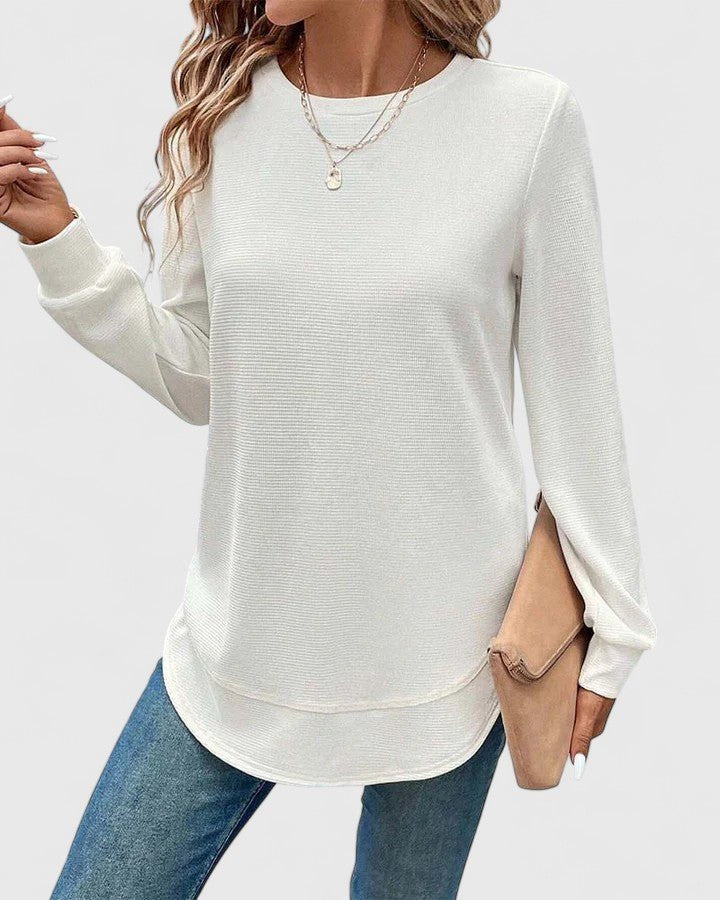 Women's Waffle Knit Tunic Sweatshirt - White