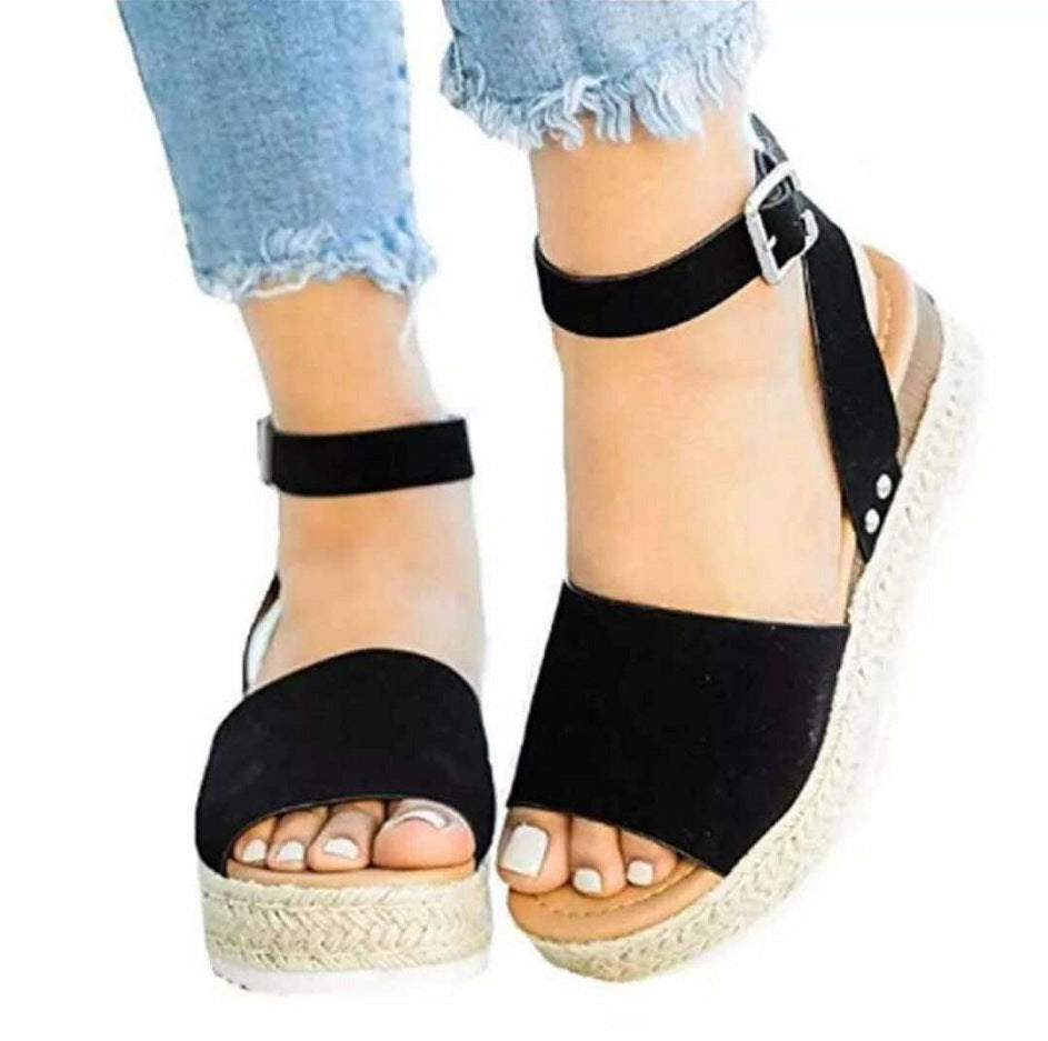 Platform Espadrille Sandals - Black