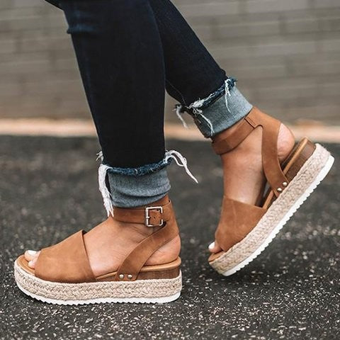 Platform Espadrille Sandals - Brown
