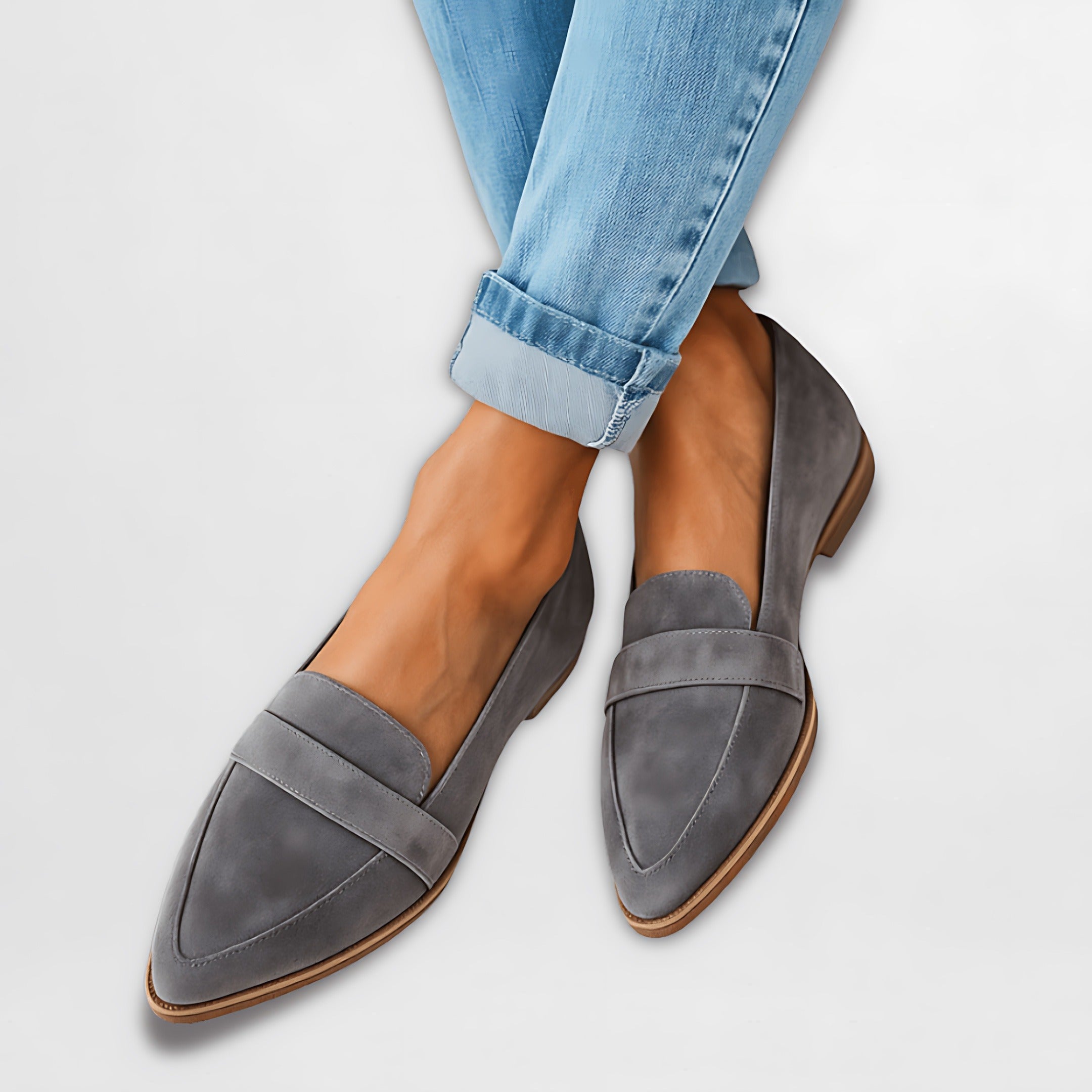 Pointed Toe Penny Loafers - Gray